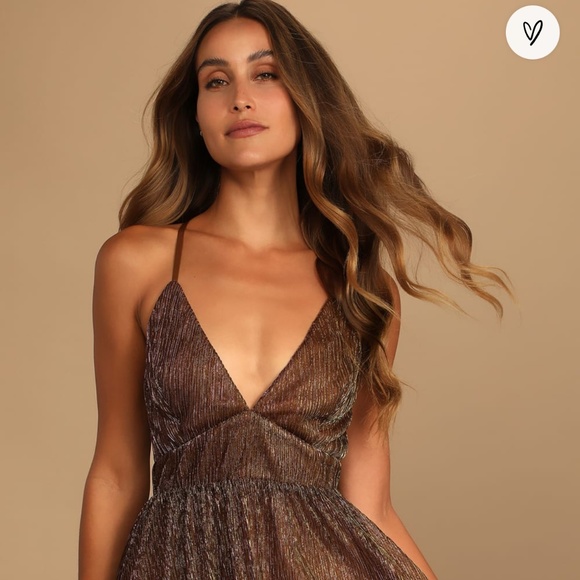 Lulus - Make Your Acquaintance Gold Metallic Dress - Picture 2 of 4